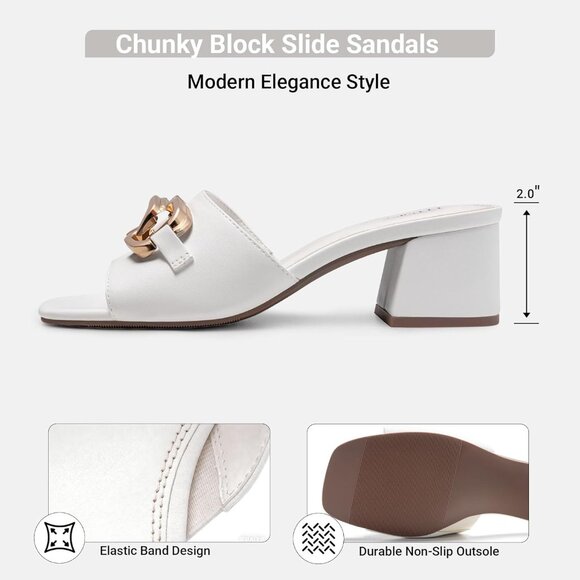 🆕Women's White Low Heel Sandals Chunky Block Square Open Toe Slides 2026 - Picture 3 of 6